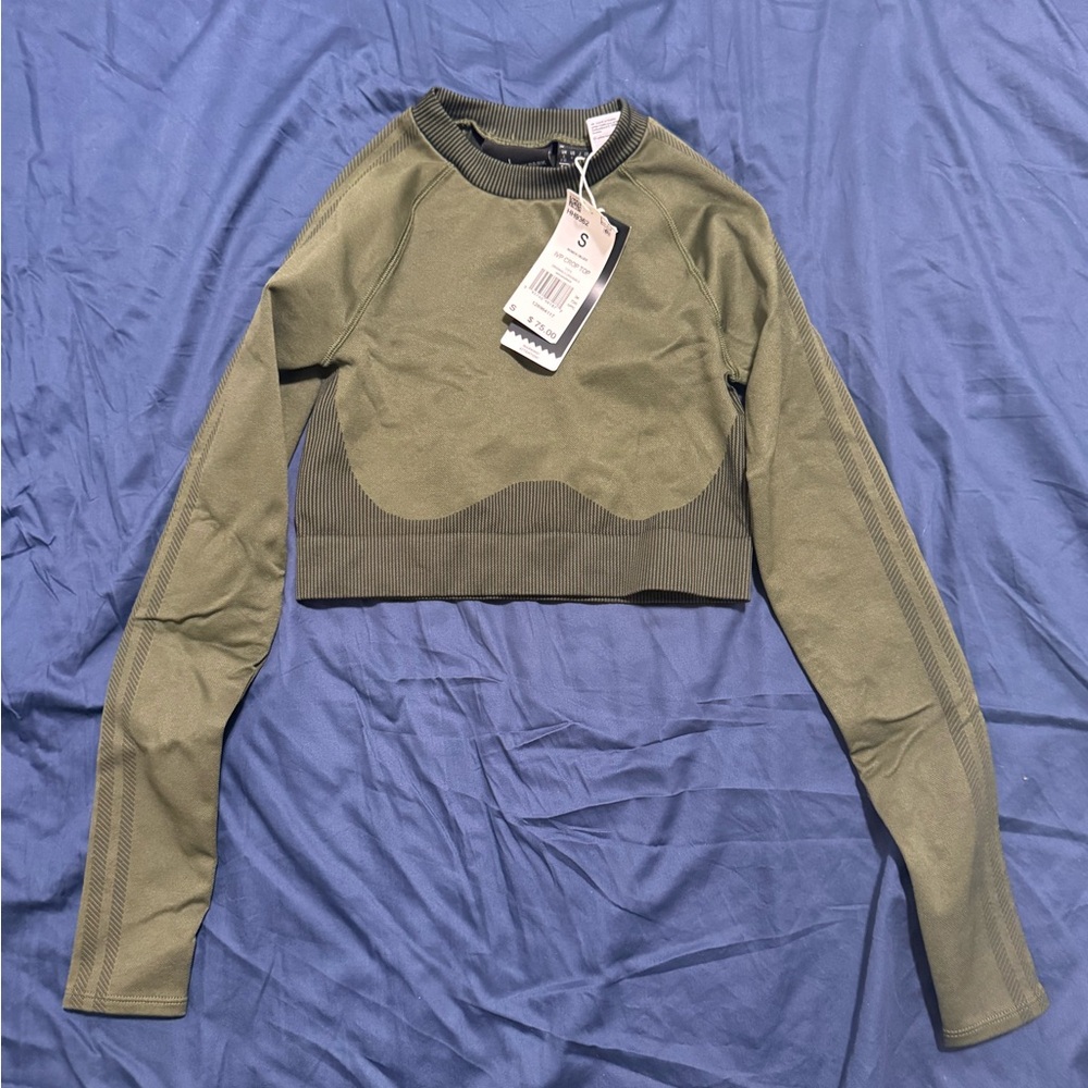 Adidas Khaki Green Long Sleeve Crop Top